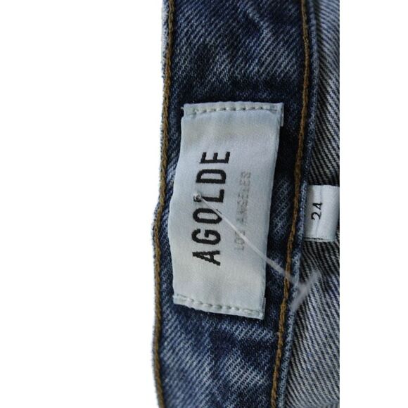 Agolde Womens Cotton Button Closure High Waisted Distressed Jeans Blue Size 24 - Picture 4 of 6
